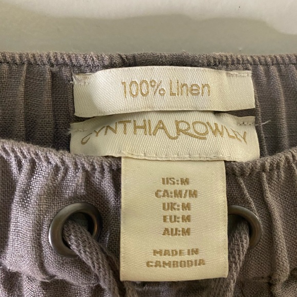 CYNTHIA ROWLEY Sz M Linen Tropics Gathered Ankle Drawstring Pants EUC - Picture 7 of 8